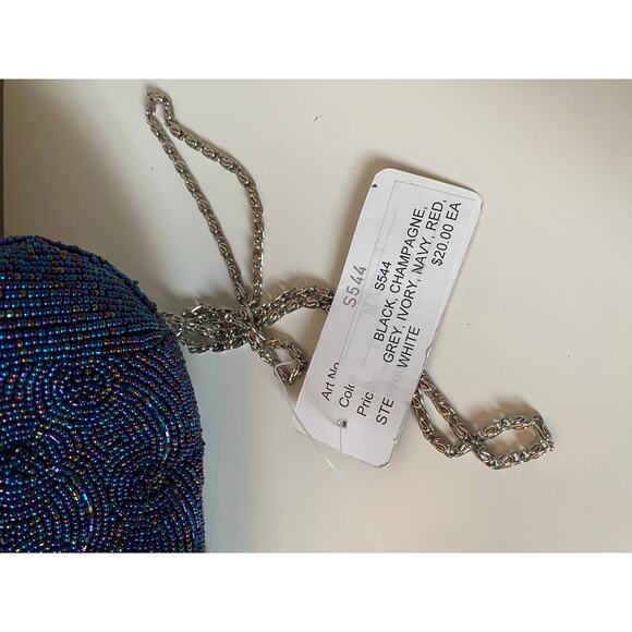 Blue Beaded Classy Stephanie Crossbody Clutch Chain Purse- NWT - Picture 6 of 8